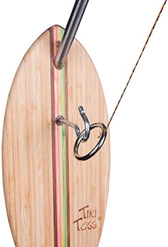 Tiki Toss Ring Toss Game for Adults - 13 Inch Deluxe Rasta Edition - Outdoor or Indoor Hook and Ring Game w/ 5 Foot Telescoping Pole and String - Man Cave Accessories