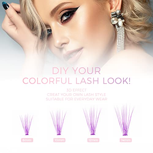 Lankiz Individual Lashes Natural Cluster Lashes, 20 Roots Purple Diy Lash Extension, C Curl 0.07Mm Thickness 8-14Mm Mix Faux Mink Colored Eyelash Extension At Home #TOP2