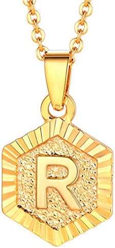 U7 A-Z 26 Initial Letters Hexagon/Square Shape Pendant Necklace for Men Women, with Adjustable Chain, Customizable, 18K Gold/Platinum Plated Tones, Send Gift Box