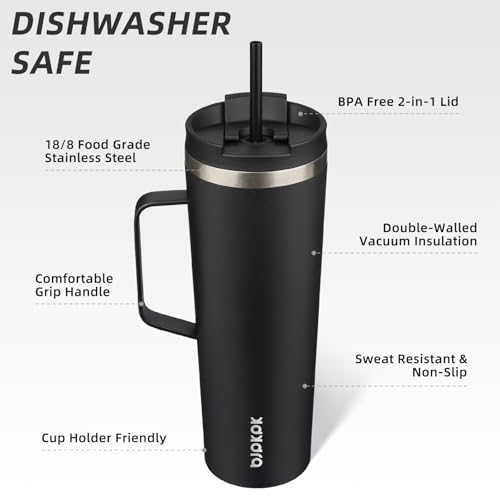 Image of BJPKPK 30oz Insulated Tumbler with Handle, Lid & Straw, Stainless Steel