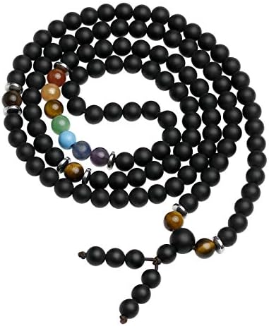 JOVIVI 108 Mala Prayer Beads Meditation Bracelet 7 Chakra Crystal Healing Lava Rock Stone Essential Oil Aromatherapy Diffuser Necklace Men Women Jewellery