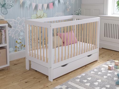 Love For Sleep Cuna Convertible en Cama 120x60cm Convertible con Barrera De Seguridad Blanco-Pino Luca Juego Completo de Cuna - Cuna Cama Bebe Convertible - Baby Bed, Cuna Madera