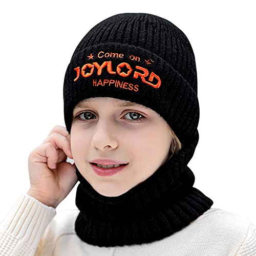 LONTG Wintermütze Schal Set Junge Mädchen Strickmütze Strickschal Elastische Beanie Mütze Rundschal Gestrickte Kindermütze Kinderschal Herbst Winter Kopfhaube Halswärmer für Outdoor Sport Skifahren Cover