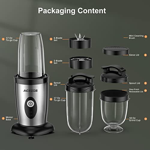 Acezoe Bullet Blender Shakes And Smoothies, 850W Portable Blender, One-Button Mixer, 3D 6-Leafs, 2X17Oz Personal Blender Bottle, Bpa Free Kitchen, Baby Food, Grinding, Juice #TOP5