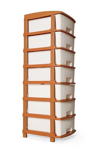 Image of Plastic Modular Drawer Storage Chest Of Drawers Organizer Storage Box, Large Stomo Racks For Multipurpose Anti-slip Shoes Organizers (White & Golden, 7 Layer)