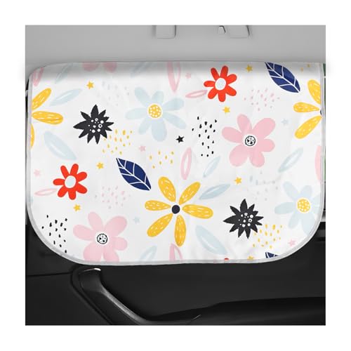 YSFER Car Window Shades, 27.4" × 19.5" Strong Magnetic Auto Sunshade Curtains with Cartoon Pattern, Flower Rear Window Sun Shade Covers for Most Vehicles, Car Accessories
