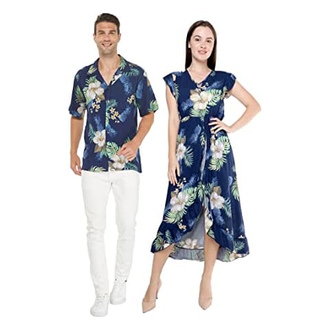 Matchable Couple Hawaiian Luau Shirt in Pineapple Garden Navy, Men, L Cover