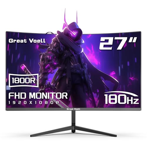Monitor da Gaming Curvo 27 Pollici, 180Hz, Pannello VA 1K, 1800R, HDR10, FreeSync, Contrasto 4000:1, Altoparlanti Integrati, Montaggio VESA