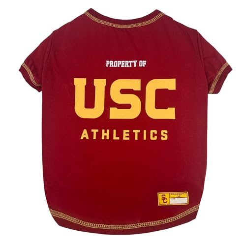 Pets First Collegiate USC TROJANS Dog T-Shirt, Small. - Licensed Shirt for Pets Team Colored with Team Logos.- Premium Stretchable Materials for the Comfrot of your Dog & Cat.