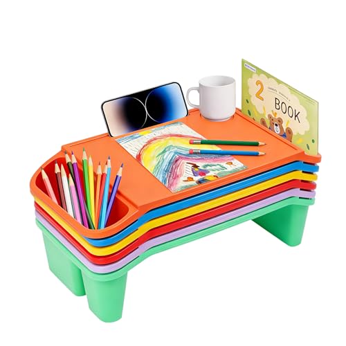 6pcs Kids Lap Desk with Storage Slots, Stackable Portable Kids Lap Tray, 19.69\" L X 9.84\" W X 7.1\" H Multicolor Plastic Table Kids Activity Tray for Writing Eating Drawing Reading Doing Homework