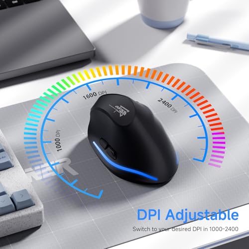 ECHTPower Wireless Bluetooth Mouse, Ergonomic Mouse with LED Light, Tri-Mode BT5.0+BT5.0+2.4GHz, Vertical Mouse Adjustable DPI 2400/1600/1000, Rechargeable Mice for PC, Laptop, Mac, Windows - Image 6