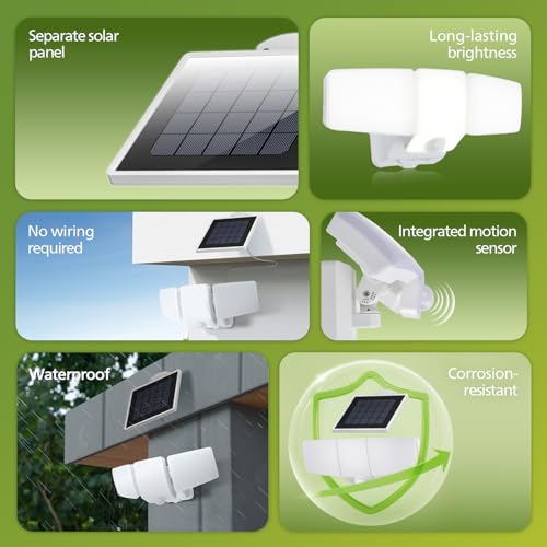 Philips 3600LM Solar Security Lights, 5000K Waterproof Dimmable LED Motion Sensor Outdoor Lights, 3 Adjustable Heads w/16ft Cable, Separate Solar Panel with 3 Modes Solar Flood Lights for Yard, Garage thumbnail 2