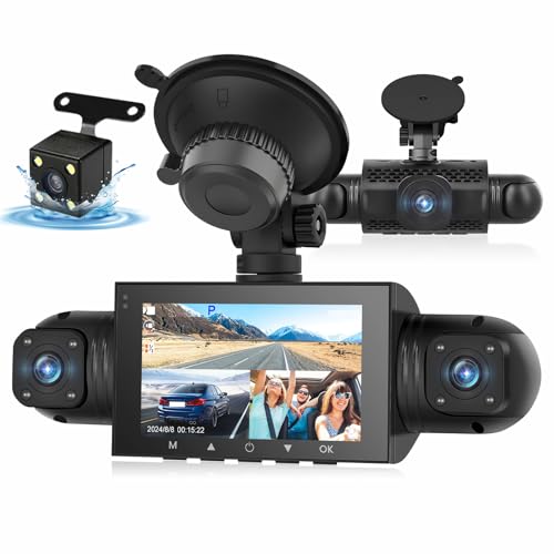Podofo 4K +1080P dash cam a specchio con touch screen da 3'', telecamera per retromarcia per auto, doppio obiettivo per visione notturna grandangolare FHD 170°, registrazione in loop, sensore G