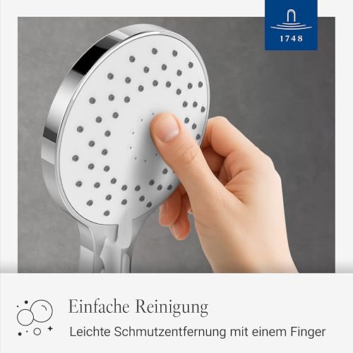 Villeroy & Boch Universal Showers Duschkopf, edle Handbrause mit 3 Strahlarten & EasyClean, Wassersparend, Universeller Anschluss – Chrom
