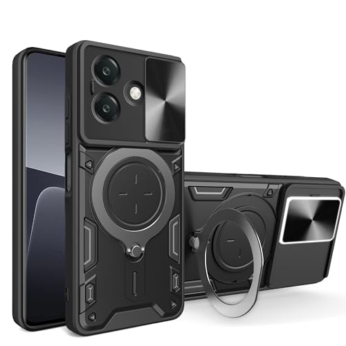 Lucyliy Compatible with Oppo A3x Phone Case Cover [with Tempered Glass Screen Protector] Black