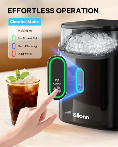 Image of Silonn Nugget Ice Maker Countertop, Pebble Ice Makers with Crushed Soft Chewable Ice, 33lbs Per Day with Scoop, Pellet Portable Ice Machines with Auto-Cleaning for Home, Kitchen, Office, Black