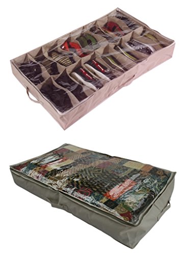 Brilliant Feet CST025-029 - 2x Bolsas Grandes para Guardar Debajo de la Cama - para Zapatos y Edredones - Material Tipo Lona Oxford (600D) - Tapa de PVC Transparente - 60x15x100cm - Beige