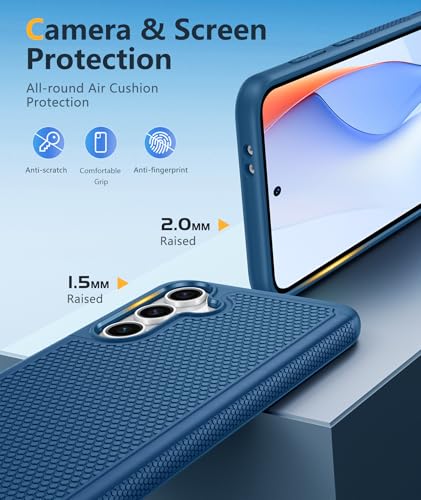 Image of FNTCASE for Samsung Galaxy S24-FE Case: Dual Layer Protective Heavy Duty Cell Phone Cover | Shockproof Rugged with Non-Slip Textured | Military Grade Drop Protection Bumper Tough (Blue)