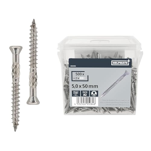 Helpmate Tornillos De Terraza 5 X 50 Acero Inoxidable A2 500 Unidades Tornillos Para Tablones 2 Puntas T25 Tornillos Para Terrazas Para Exteriores Construcción De Terrazas, Casas De Jardín,