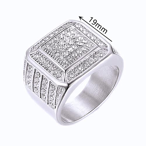Laimiumiu33 Iced Out Ring For Men Smooth Square Ring Hip Hop Ring 316 Stainless Steel Radiant Biker Rings Bling Cuban Style Iced Out Jewelry Punk Ring Club Ring Heavy Metal Ring Party Wedding Ceremony (Silver, 8) #TOP1