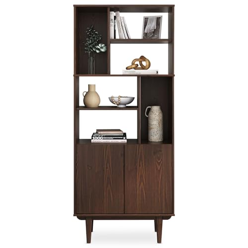 IDIMEX Wohnzimmerschrank Simona mit offenen Fächern, nussbaum Farben – modernes Holzregal skandinavisches Design mit Türen und Stauraum Wohnzimmer Regal Design Bücherregal