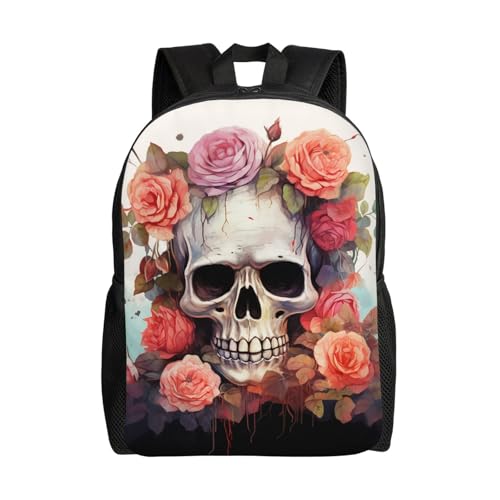 Sac à dos ordinateur portable à fleurs et squelette pour vos voyages et trajets urbains