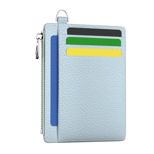 Image of Hancynir Slim Wallet Women Credit Card Holder, Minimalist RFID Blocking Small Mini Card Wallets, Cute Front Pocket PU Leather Card Case, Thin Travel Zipper Coin Cash Ladies Female Wallet Gifts Blue