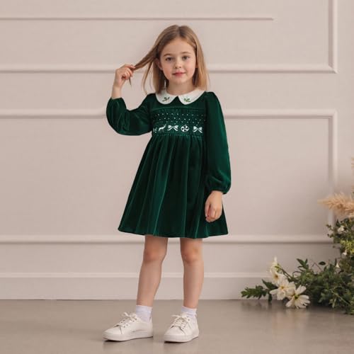 Kids Toddler Girl Christmas Outfit Velvet Dress Doll Collar Long Sleeve Smocked Dresses Party Xmas Winter Clothes2