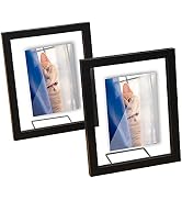Firminana 5x7 Floating Picture Frames Set of 2, High Definition Double Glass with Solid Wood Fram...