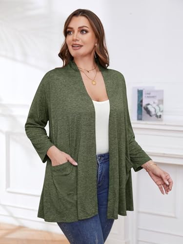 Image of BELAROI Plus Size Lightweight Cardigan Sweaters for Women Casual Open Front 3 /4 Sleeve Cover Up