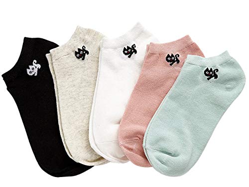 SweatyRocks Women's 5 Pack Cat Print Low Cut Ankle Socks Cute Animal Socks