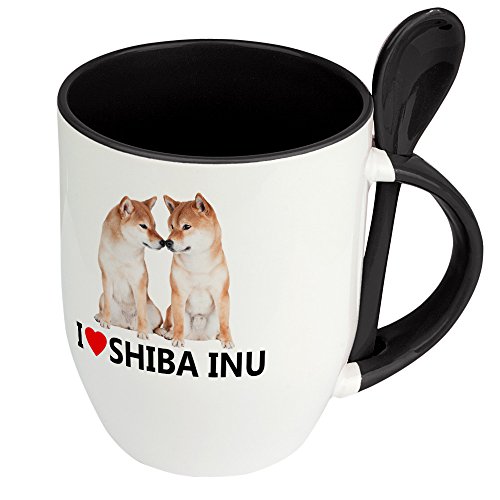 digital print Hundetasse Shiba Inu - Löffel-Tasse mit Hundebild Shiba Inu - Becher, Kaffeetasse, Kaffeebecher, Mug - Schwarz
