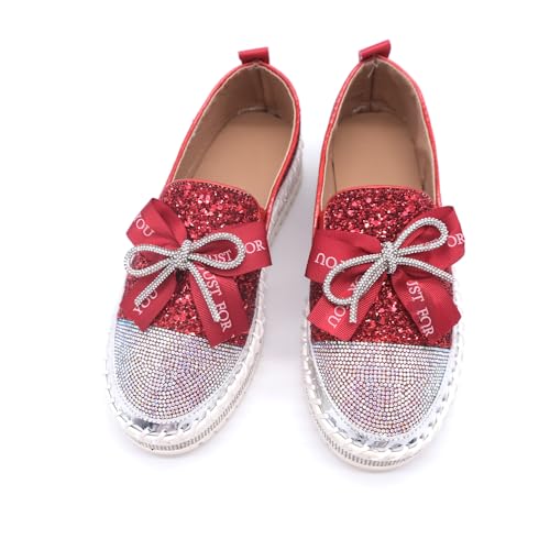 Image of Women's Fashion Rhinestone Slip On Sneakers Casual Comfort Platform Walking Shoes Cute Bowknot Glitter Bling Loafers