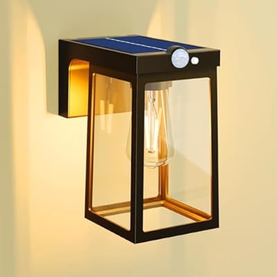 vighep Solar Porch Lights Outdoor with Motion Sensor, Dusk to Dawn Exterior Wall Lighting Fixtures Waterproof, LED Patio Lights Wall Sconce Outside Anti-Rust for Garage Frontdoor House, Black