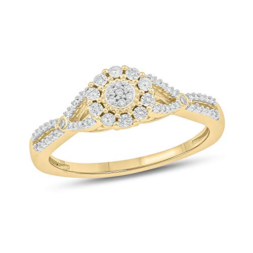 1/20cttw Diamond Cluster PromiseRing for Women in 925 SterlingSilver,Women's Diamond Floral Engagement Ring with Round White Diamond Halo in YellowGold-Plated,RoseGold-Plated or Sterling Silver