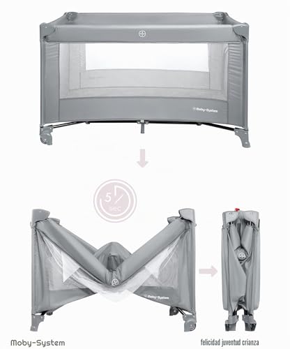 Miniatura 5 de Moby-System Cuna De Viaje Para Bebé Parque Cuna 2 En 1 Con Colchón Plegable, 2 Alturas, Ruedas Con Freno Y Bolsa Cuna Plegable Con Entrada Lateral Y Cambiador