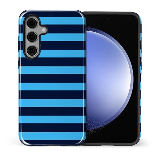 ZHEGAILIAN Case for Samsung Galaxy S24 FE,Shockproof Hard Shell + Soft Silicone 2 in 1 Hybrid,Shockproof Bumper Drop Protective - Vibrant Cobalt Stripes On Deep Navy