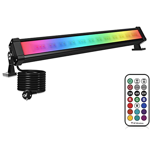 CLY Projecteur LED Couleur 42W, RGB Spot LED Couleur, Projecteur LED Exterieur avec Télécommande RF 360 °, Lumière Ambiance Exterieur, 6 Modes Fonction de Mémoire, Minuterie, IP66 Pour Fête Patio bar