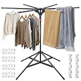 TAZZOR Wäscheständer Klappbar mit 6 Flügeln Höhenverstellbar Wäschespinne mit 20 Haken und 2 Sockenklammer Wäschetrockner Ständer Platzsparend für Camping Balkon Drinnen Draußen