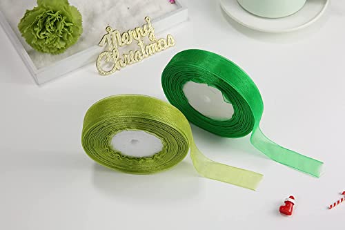 2 rolos de fita verde, 20 mm x 50 jardas/fitas de rolo para embrulho de presente fita de organza par