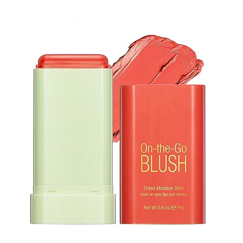 Paminify Soft Creamy Blush Stick,On-The-Go Blush,2-In-1 Cheek And Lip Tint,Waterproof Hydrating Solid Natural Moisture Smooth Blendable Matte Finish Face Blush Makeup,03 Coral Orange cover