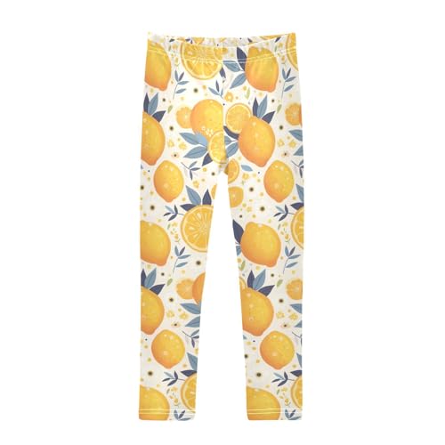 KLL Citrus Floral Colorful Lemons Little Girls Active Leggings Stretchy Full Length Leg Yoga Pants Exercise