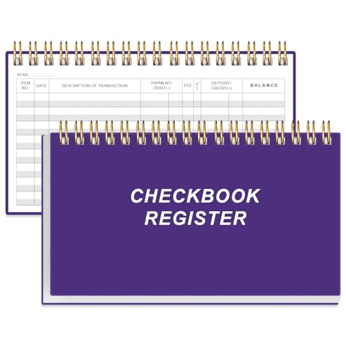 Check Registers for Personal Checkbook - A6 Blank Ledger Transaction Registers for Personal, Check Register Book for Checking and Saving Account, Deposit and Credit Card, 3,75" x 6.75", Purple