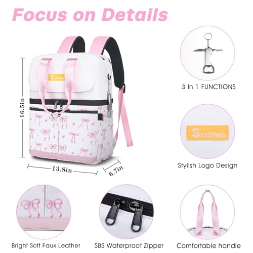 Image of Scothen Backpack Cooler with Double Decker & 12 Ice Packs- Keeps 36 Cans Cold for Up to 24 Hours- Waterproof & Leak Proof Insulated Cooler Backpack- Stylish Cooler Bookbag for Women Travel Work Beach