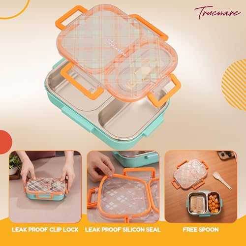Image of Trueware Cool Touch 304 Stainless Steel PU Insulated Lunch Box with Two Compartment BPA Free, Food Grade Ideal for School, Picnic, Office & Outdoor - 540ml
