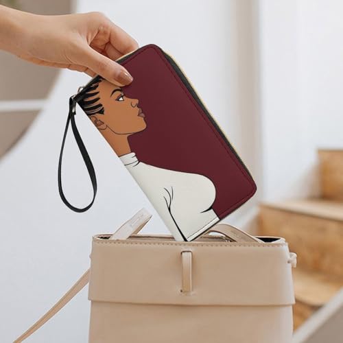 Womens Wallet, Waterproof PU Leather Wallet, Large Capacity Credit Card Holder African American Black Woman Girl Painting Coin Zipper Clutch Purse 7
