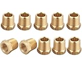 T TANYA HARDWARE 1/8' x 1/4' Brass Hex Bushing, Female Pipe x Male Pipe, NPT, Pack of 10