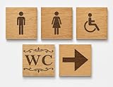 GOYAPRINT 5er-Pack WC-Schilder in Holzoptik, 12 x 12 cm – WC-Schilder für Herren, Damen, zugänglich und Pfeil, Hart-PVC, 5 mm, dekoratives Schild für Bars, Restaurants, Landhäuser und Geschäfte