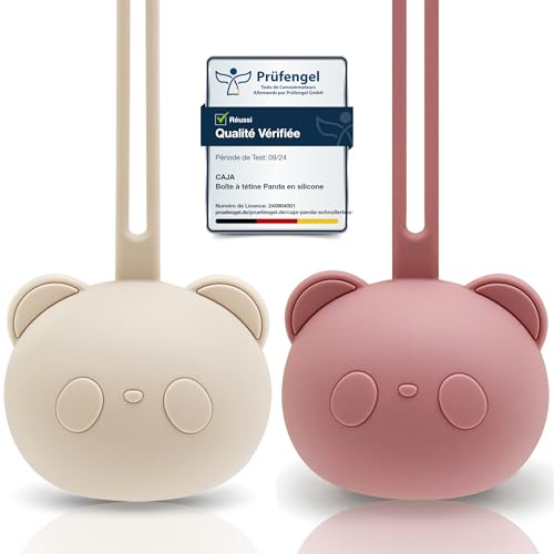 CAJA Boîte à sucette en silicone sans BPA lot de 2 rangement hygiénique pour bébés et jeunes enfants design panda accessoire bébé pratique idée cadeau...