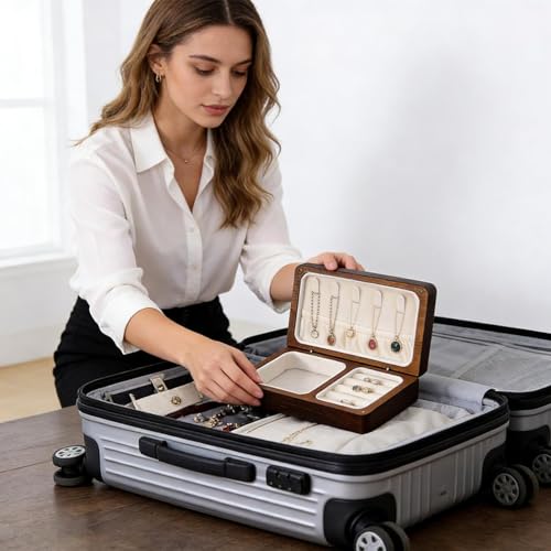 Boîte à bijoux en bois pour femme, 16 cm, style vintage, portable, compartimentée, idéale pour ranger bagues, boucles d'oreilles et bracelets. À poser sur un bureau, une commode ou à poser sur une com – vue 7